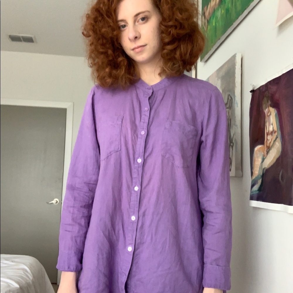 Eileen Fisher Collarless Irish Linen Shirt